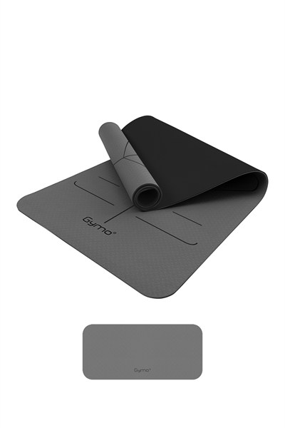 Gymo Hizalamalı 6mm TPE Yoga Matı Pilates Minderi Diz Dirsek Koruyucu Matlı Set Gri