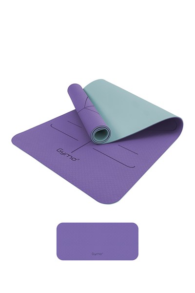 Gymo Hizalamalı 6mm TPE Yoga Matı Pilates Minderi Diz Dirsek Koruyucu Matlı Set Lila Nane Yeşili