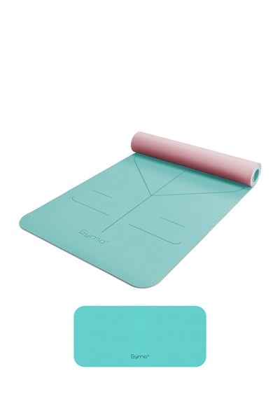 Gymo Hizalamalı 6mm TPE Yoga Matı Pilates Minderi Diz Dirsek Koruyucu Matlı Set Nane Yeşili