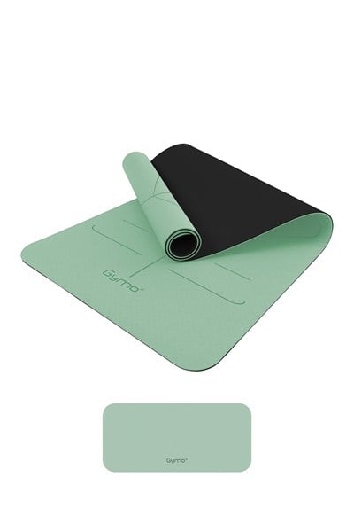 Gymo Hizalamalı 6mm TPE Yoga Matı Pilates Minderi Diz Dirsek Koruyucu Matlı Set Açık Yeşil