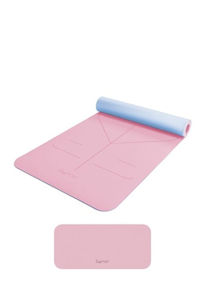 Gymo Hizalamalı 6mm TPE Yoga Matı Pilates Minderi Diz Dirsek Koruyucu Matlı Set Pembe