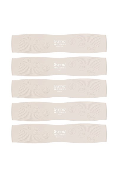 Gymo Pro Series Çantalı Direnç Bandı Fitness Pilates Esnetme Lastiği 5li Set Silikon Bej