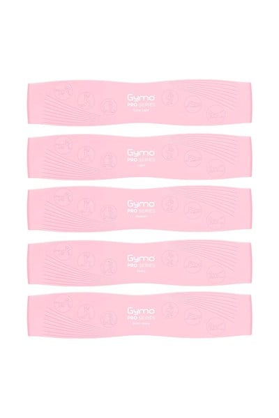 Gymo Pro Series Çantalı Direnç Bandı Fitness Pilates Esnetme Lastiği 5li Set Silikon Pembe