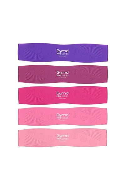 Gymo Pro Series Çantalı Direnç Bandı Fitness Pilates Esnetme Lastiği 5li Set Silikon Mor