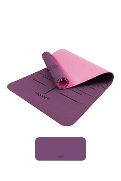 Gymo Sembol Hizalamalı 6mm TPE Yoga Matı Pilates Minderi Diz Dirsek Koruyucu Matlı Set Mürdüm