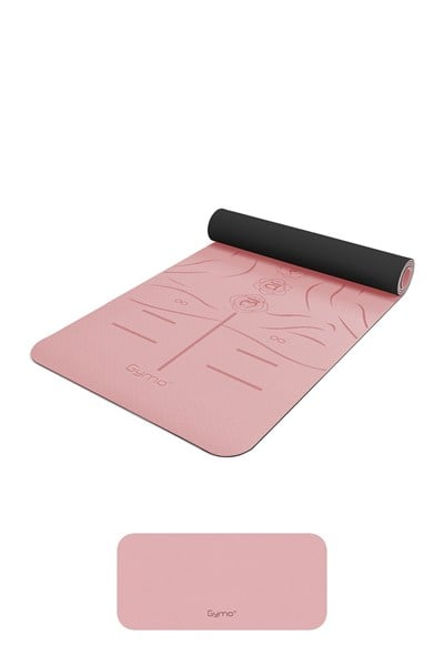 Gymo Sembol Hizalamalı 6mm TPE Yoga Matı Pilates Minderi Diz Dirsek Koruyucu Matlı Set Scarlet