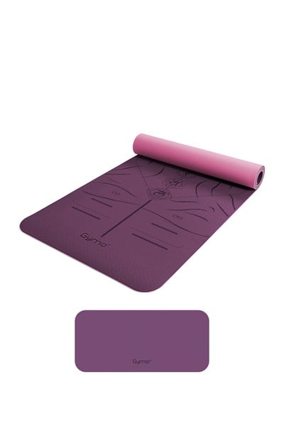 Gymo Sembol Hizalamalı 6mm TPE Yoga Matı Pilates Minderi Diz Dirsek Koruyucu Matlı Set Mürdüm