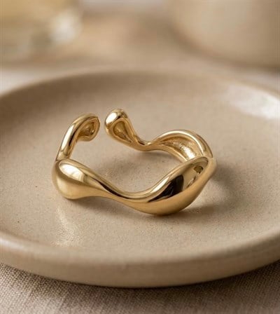 Dalgalı 14K ayarlanabilir Metal Yüzük 