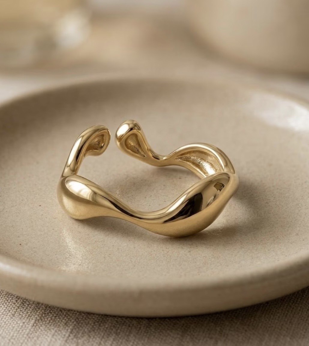 Dalgalı 14K ayarlanabilir Metal Yüzük 