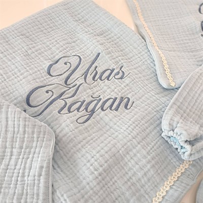 6 Parça Müslin Set – İsme Özel Nakışlı | Hastane Çıkışı, Yenidoğan Hediyesi, %100 Pamuk
