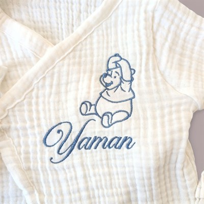 Ayıcık Nakışlı Kişiye Özel Erkek Bebek Hastane Çıkışı – 4lü Müslin Set