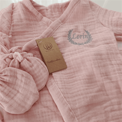 İsme Özel Müslin Hastane Çıkışı – 4lü Bebek Seti | Pembe