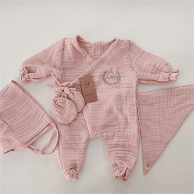 İsme Özel Müslin Hastane Çıkışı – 4lü Bebek Seti | Pembe