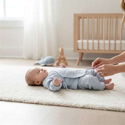 Yenidoğan Mavi Müslin Bebek Takımı – %100 Pamuk 5 Parça Kimono Model