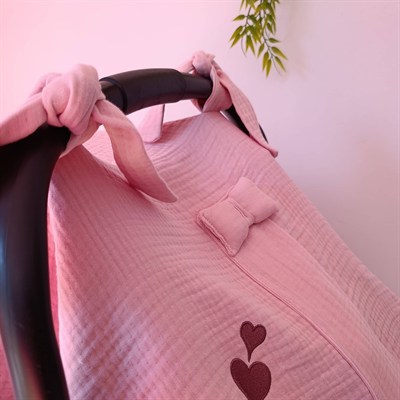 Pembe Müslin Puset Örtüsü – %100 Pamuk Bebek Puset Örtüsü