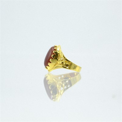 Oval Kesim Akik Taşlı 14 Ayar Altın Yüzük
