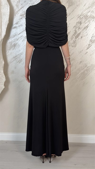 DRAPE DETAYLI DAVET ELBSESİ-SİYAH