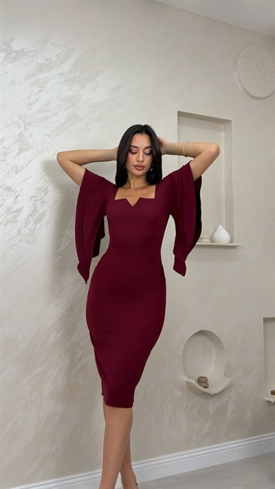 Antonella Bordo Renkli Elegant Kadın Elbise