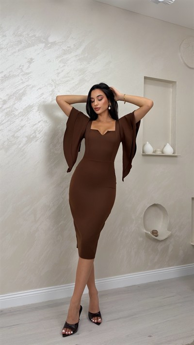 Antonella Kahve Renkli Elegant Kadın Elbise