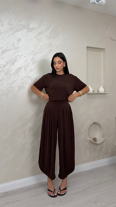 Lena Kahve Renkli Lux Alt Üst Kadın Şalvar Takım