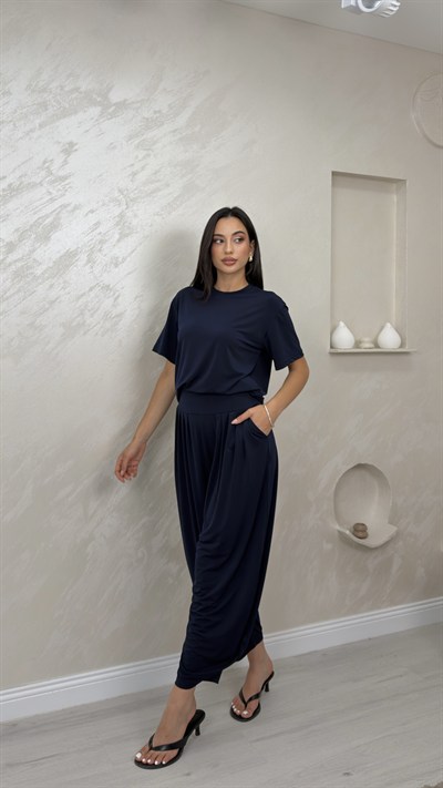 Lena Lacivert Renkli Lux Alt Üst Kadın Şalvar Takım