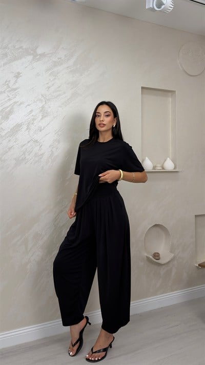 Lena Siyah Renkli Lux Alt Üst Kadın Şalvar Takım
