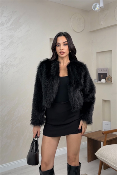 Lily Siyah Renkli Kadın Lux Kürk Mont