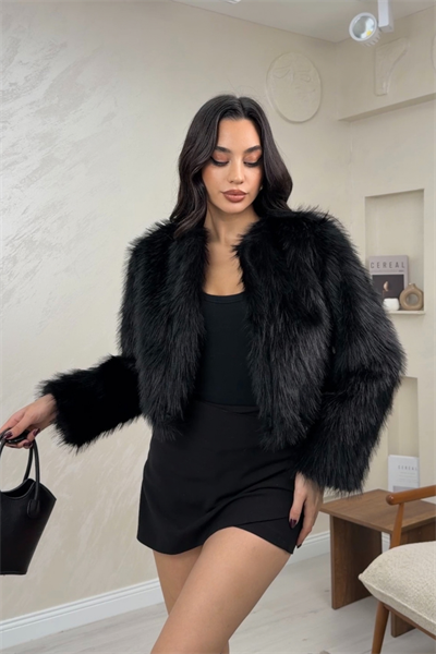 Lily Siyah Renkli Kadın Lux Kürk Mont | miraylawear