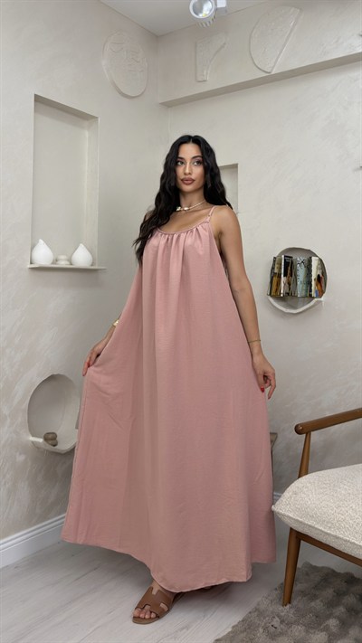 LUNA PUDRA RENKLİ ASKILI SALAS KADIN MAXİ ELBİSE