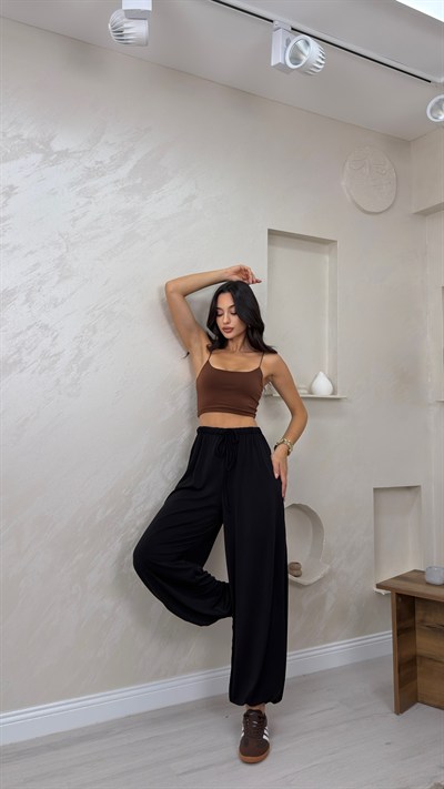 Polina Siyah Renkli Bilekten Lastikli Kadın Salvar Pantolon