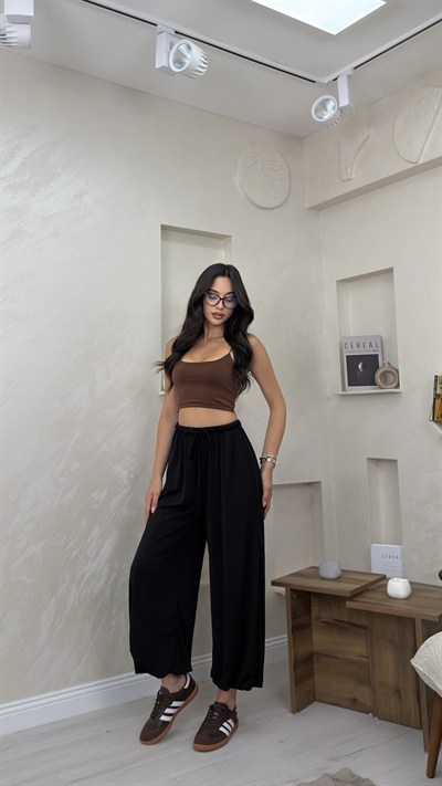 Polina Siyah Renkli Bilekten Lastikli Kadın Salvar Pantolon