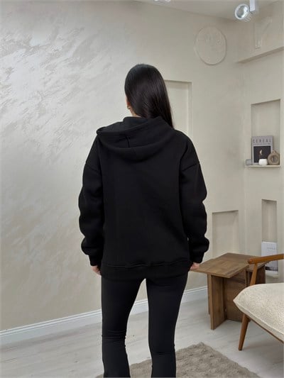Rhonda Siyah Renkli Fermuarlı Kadın Kapşonlu Sweatshirt
