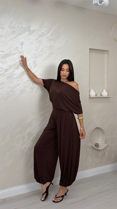 Valentina Kahve Renkli Lux Alt Üst Kadın Şalvar Takım