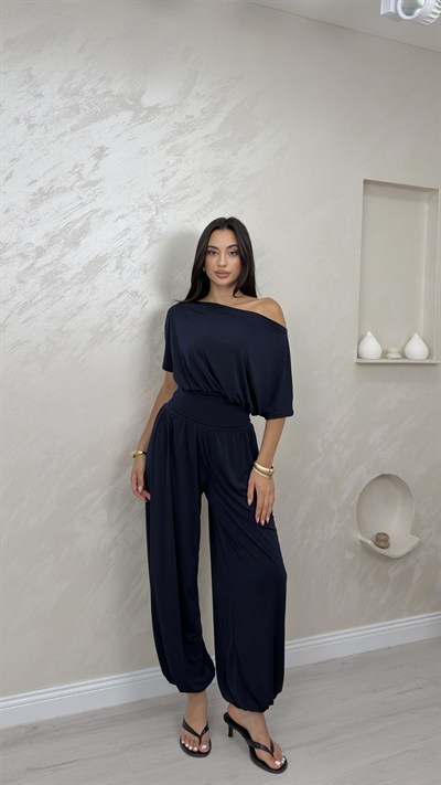 Valentina Lacivert Renkli Lux Alt Üst Kadın Şalvar Takım