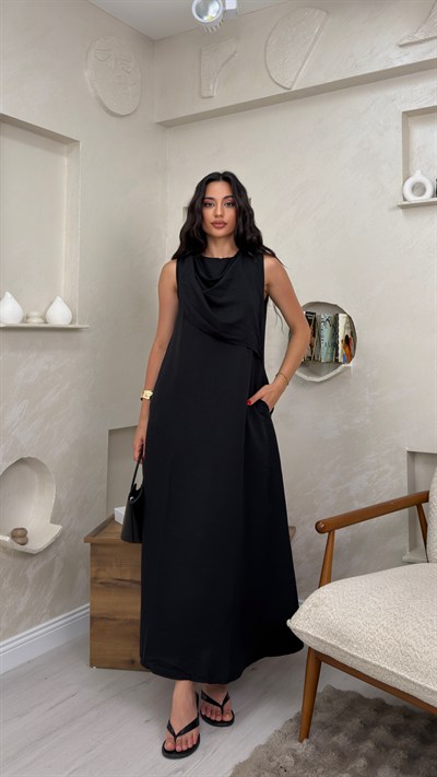 WENDY SİYAH RENKLİ ŞAL DETAYLI KADIN MAXİ ELBİSE