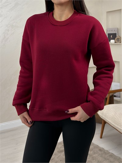 Willow Bordo Renkli Yuvarlak Yaka Kadın Sweatshirt