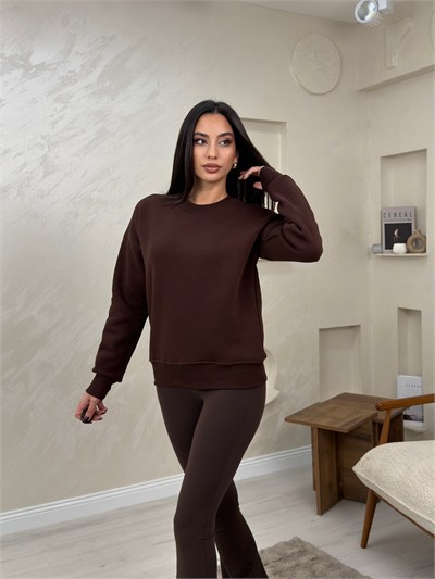 Willow Kahve Renkli Yuvarlak Yaka Kadın Sweatshirt