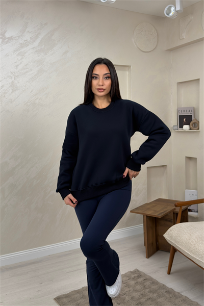 Willow Lacivert Renkli Yuvarlak Yaka Kadın Sweatshirt