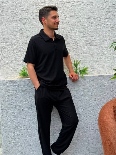 SİYAH MARRAKECH POLO YAKA FİTİLLİ TAKIM