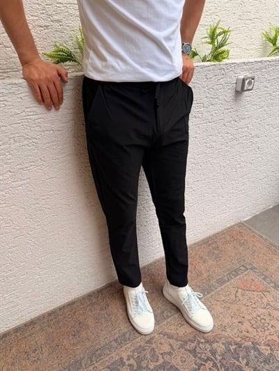 SİYAH VNC LİKRALI KUMAŞ BOYFRİEND PANTOLON