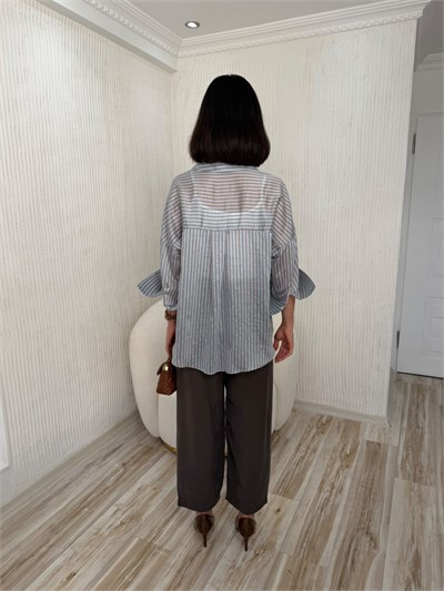 Çizgili Oversize Salaş Tunik - KAHVE-MAVİ
