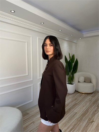Volan Kollu Manşet Detaylı Ceket - KAHVE