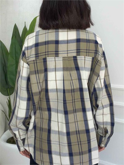 Oversize Ekose Desen Gömlek - EKRU