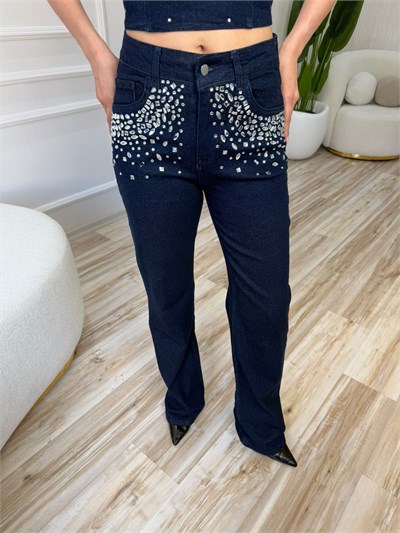 Taş İşlemeli Büstiyer ve Denim Pantolon Takım - LACİ