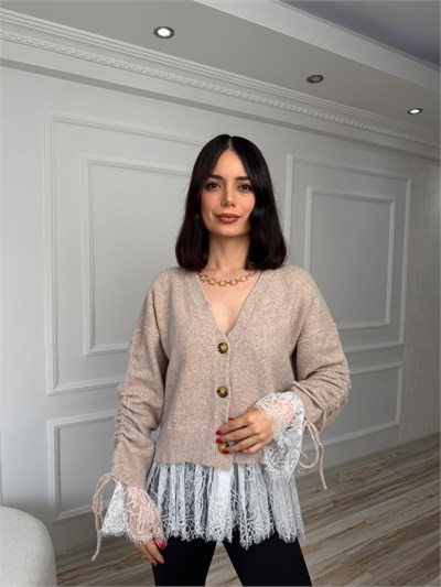 Güpür Detaylı V Yaka Hırka - TAŞ