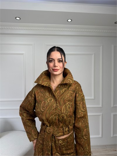 Kuşaklı Kısa Gabardin Ceket - ŞALDESEN
