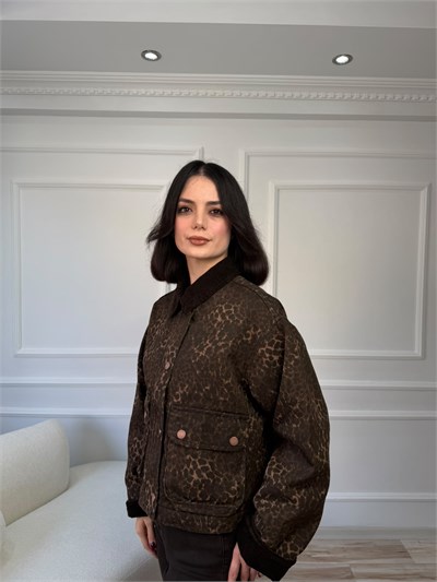 Leopar Desenli Kadife Yaka Ceket - LEOPAR