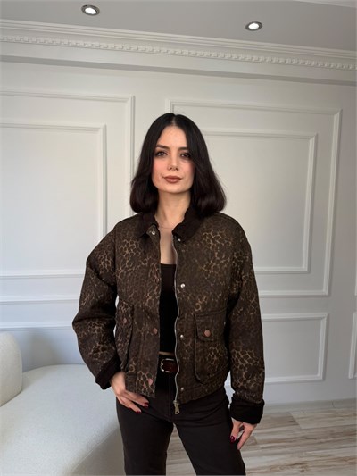 Leopar Desenli Kadife Yaka Ceket - LEOPAR