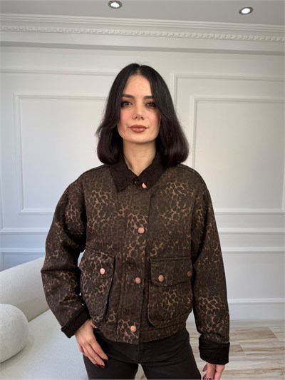 Leopar Desenli Kadife Yaka Ceket - LEOPAR