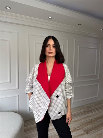 Ekose Desenli Garnili Kısa Trençkot - EKRU